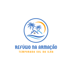 Logotipo tropical verão azul e laranja para pousada hotel